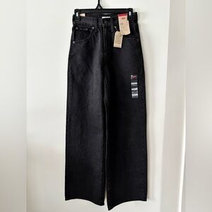 Levi's Black Highrise Cinch Baggy Wide Leg Jeans